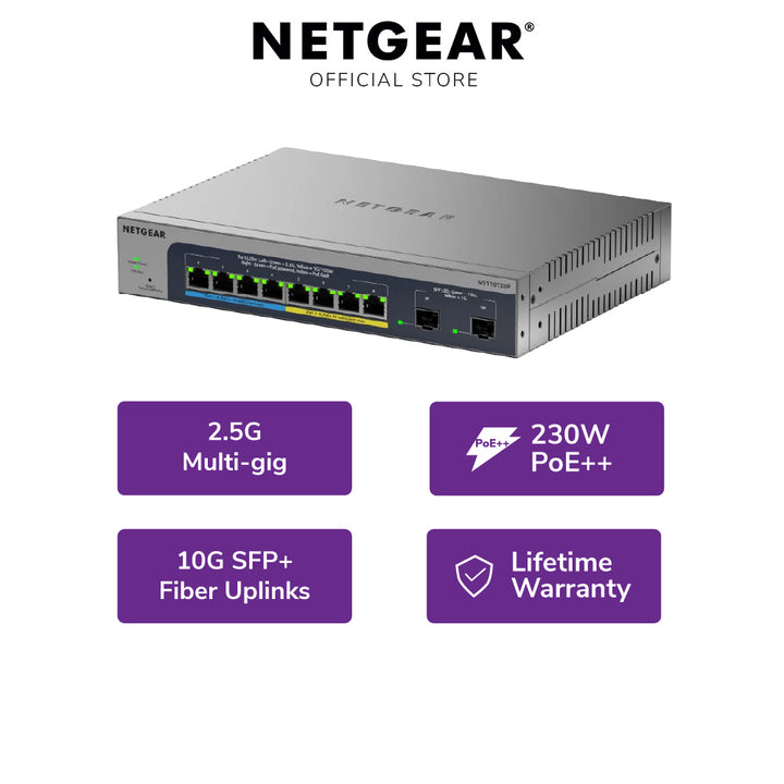NETGEAR MS110TXUP 8-Port Ultra60 PoE++ Multi-Gigabit Smart Managed Switch with 2 10G SFP+ Ports