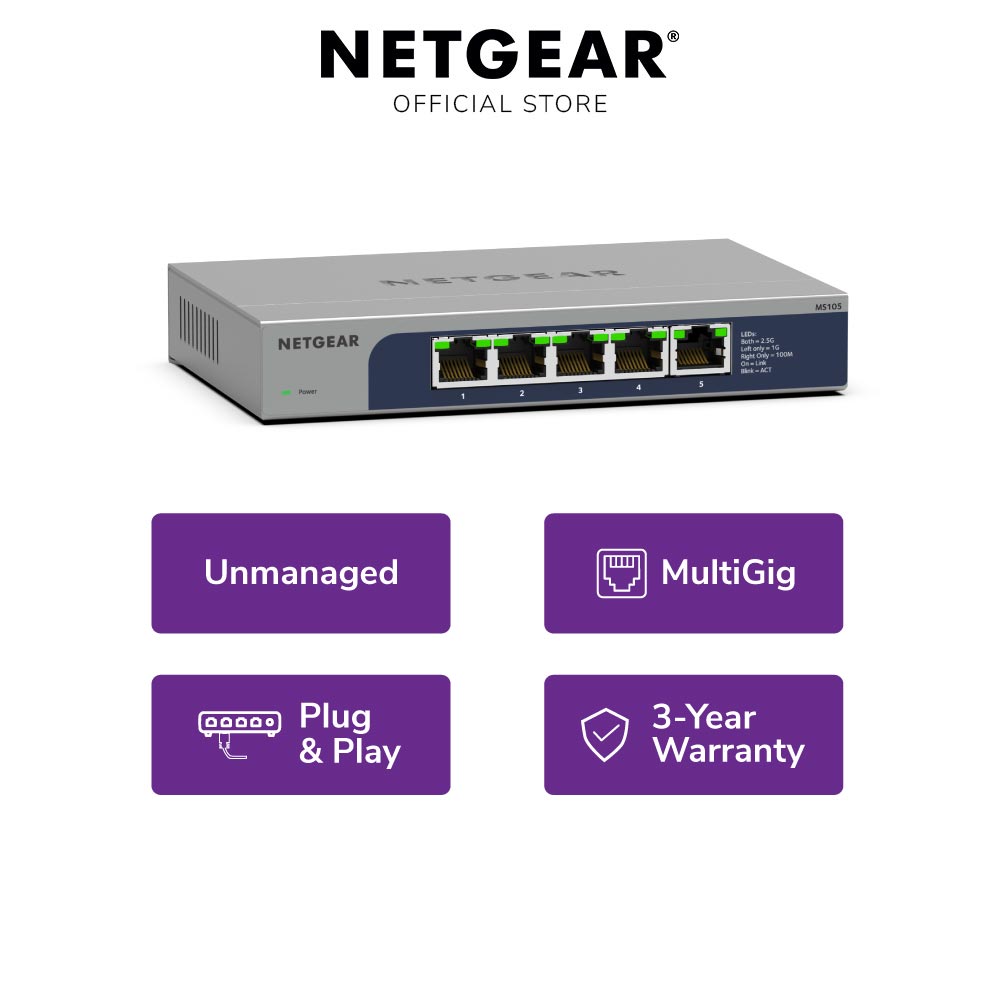NETGEAR MS105 5-Port 2.5GbE/Multi-Gigabit Unmanaged Switch