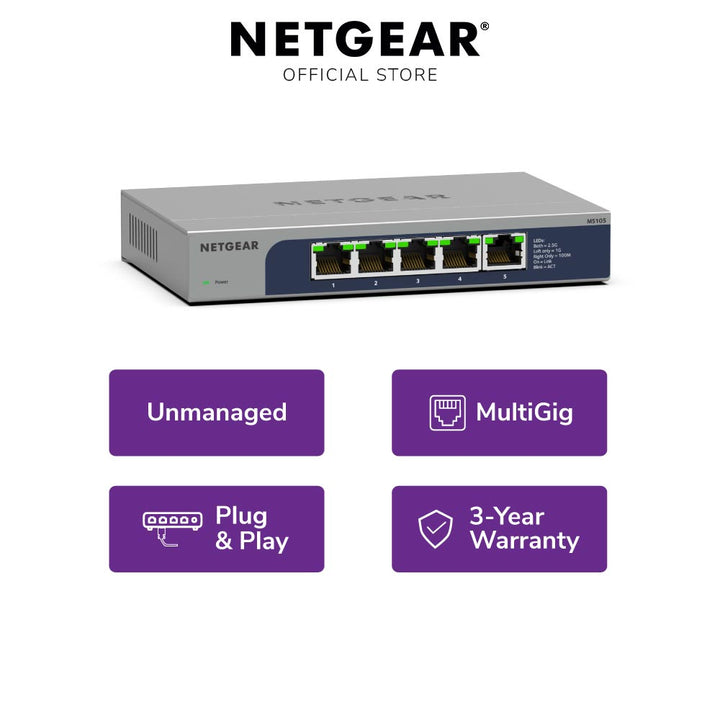 NETGEAR MS105 5-Port 2.5GbE/Multi-Gigabit Unmanaged Switch