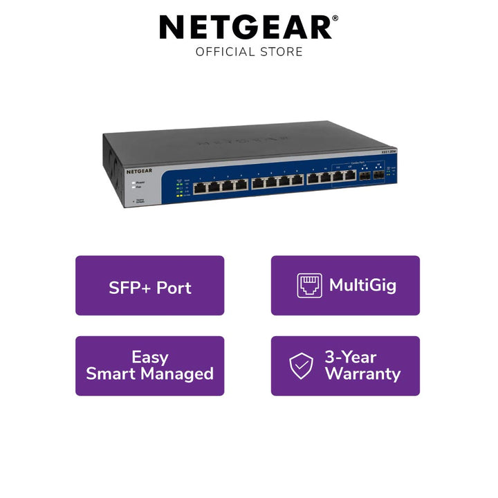 NETGEAR XS512EM 12-Port 10G-Gigabit/Multi-Gigabit Ethernet Switch with 2 SFP+ Combo Ports