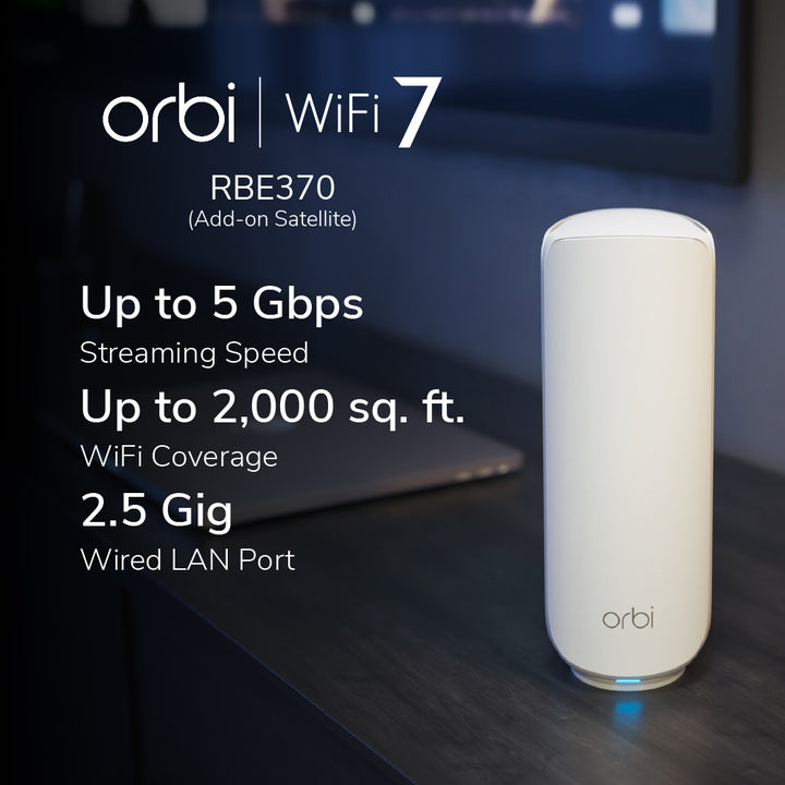 NETGEAR Orbi 370 Dual-Band 2.5G WiFi 7 Mesh Add-on Satellite (RBE370)