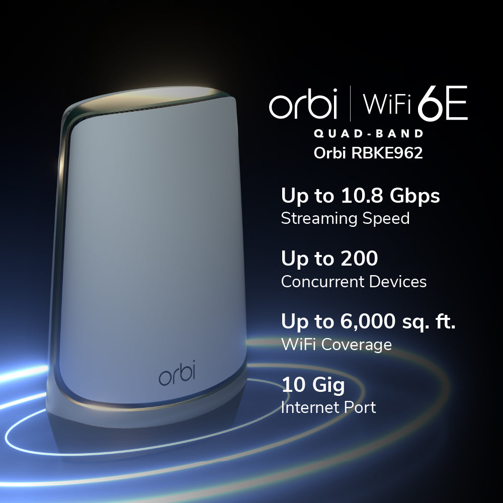 Orbi 960 Quad-Band WiFi 6E Mesh System - AXE11000 10.8Gbps - 2-Pack - White (RBKE962S)