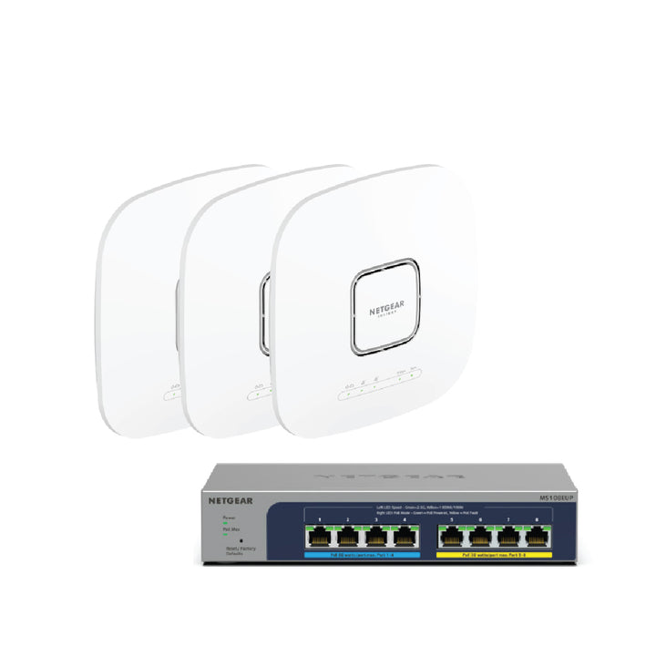 NETGEAR WiFi 6 Wireless Access Point Bundle (3 x WAX628 + 1 x MS108EUP)