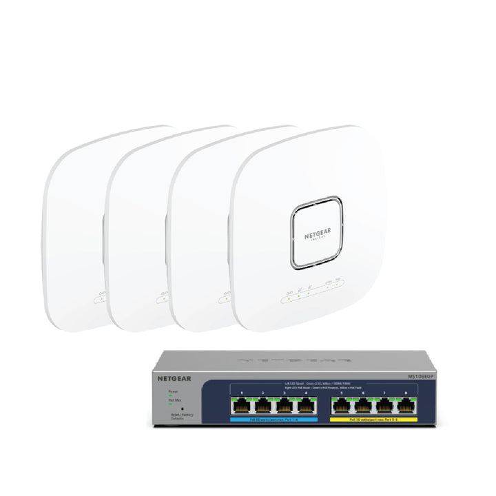 NETGEAR WiFi 6 Wireless Access Point Bundle (4 x WAX628 + 1 x MS108EUP)