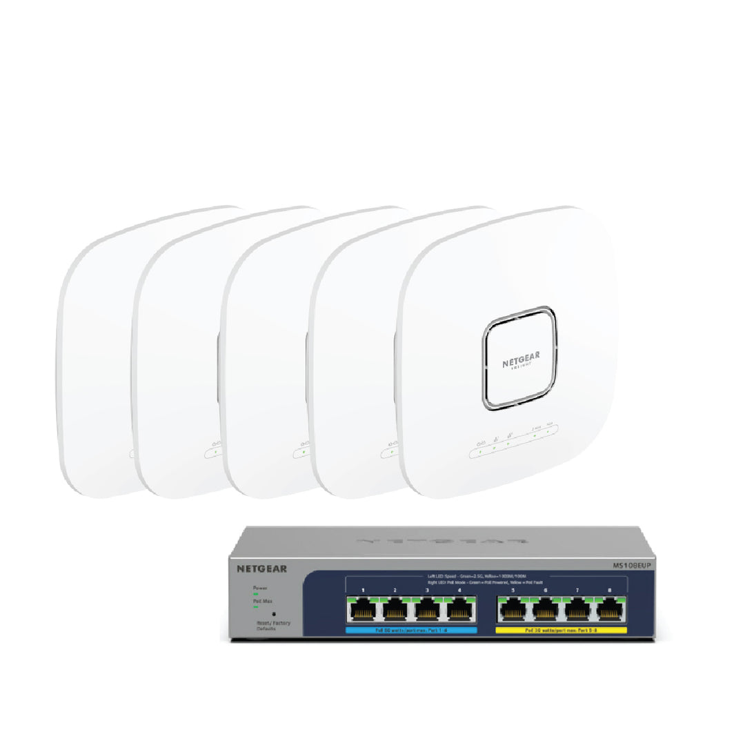 NETGEAR WiFi 6 Wireless Access Point Bundle (5 x WAX628 + 1 x MS108EUP)