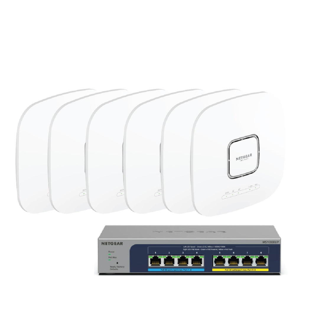 NETGEAR WiFi 6 Wireless Access Point Bundle (6 x WAX628 + 1 x MS108EUP)