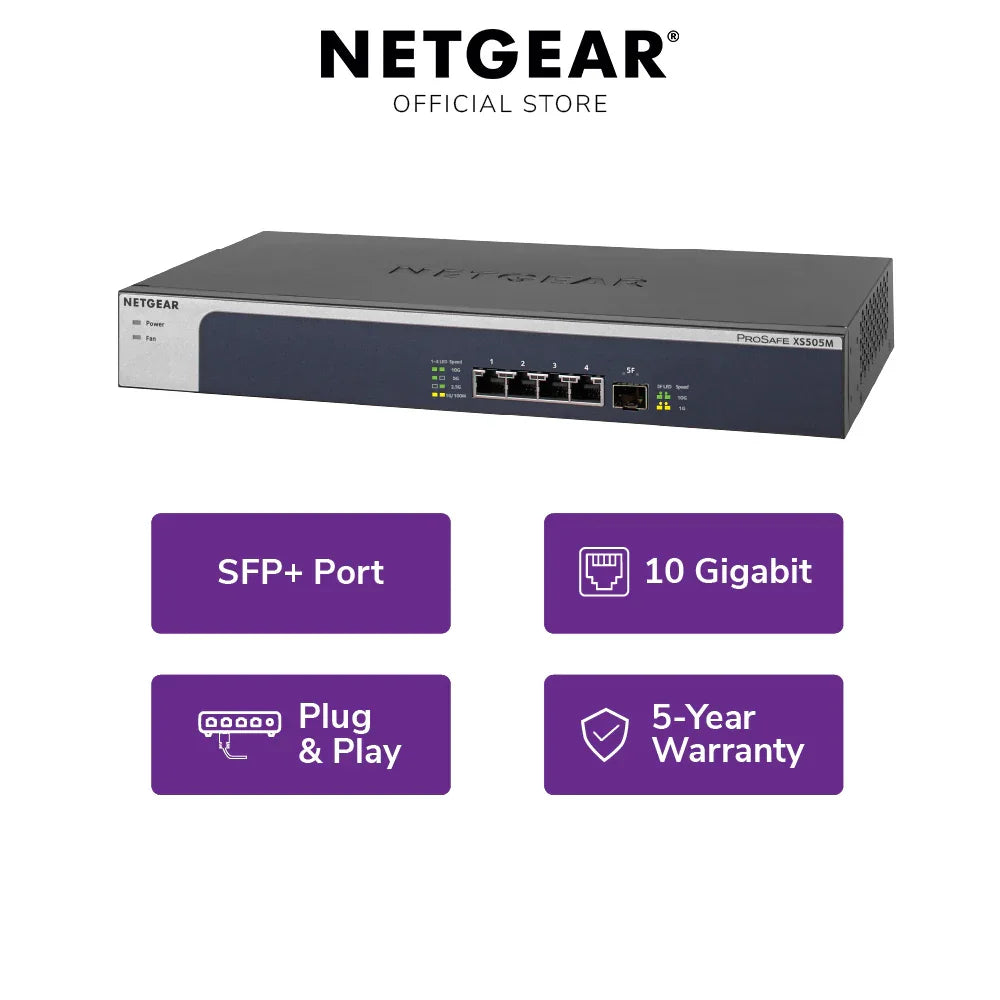 NETGEAR XS505M 5-Port 10GbE/Multi-Gigabit Unmanaged Switch with SFP+