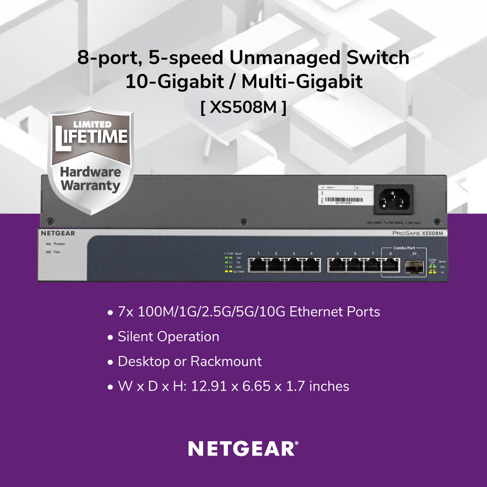 NETGEAR XS508M 8-Port 10GbE/Multi-Gigabit Unmanaged Switch