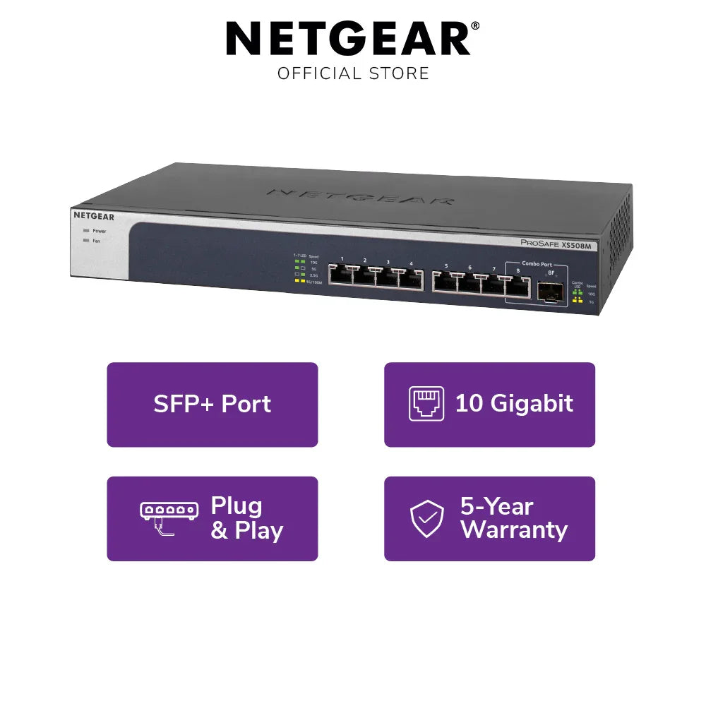 NETGEAR XS508M 8-Port 10GbE/Multi-Gigabit Unmanaged Switch with SFP+