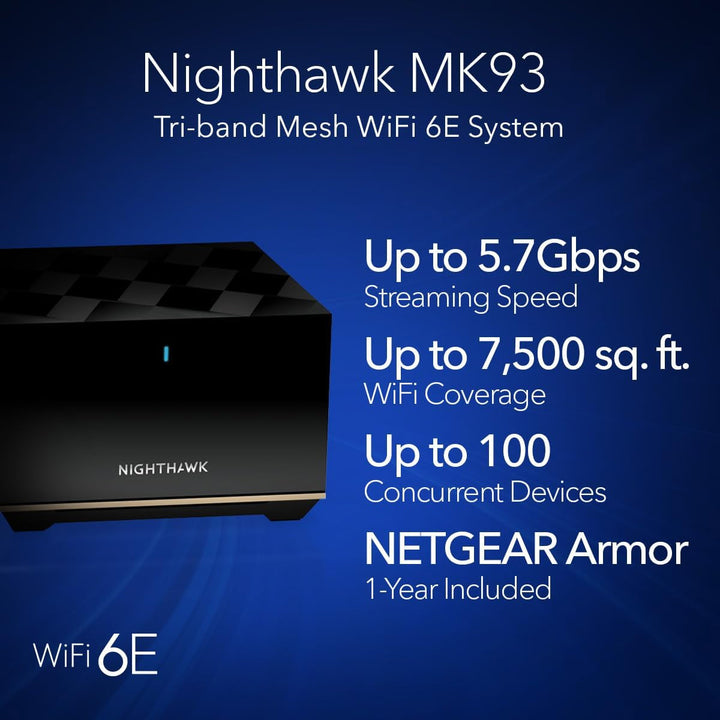 Nighthawk Tri-Band WiFi 6E Mesh System - AXE5700 5.7Gbps - 3-Pack (MK93)