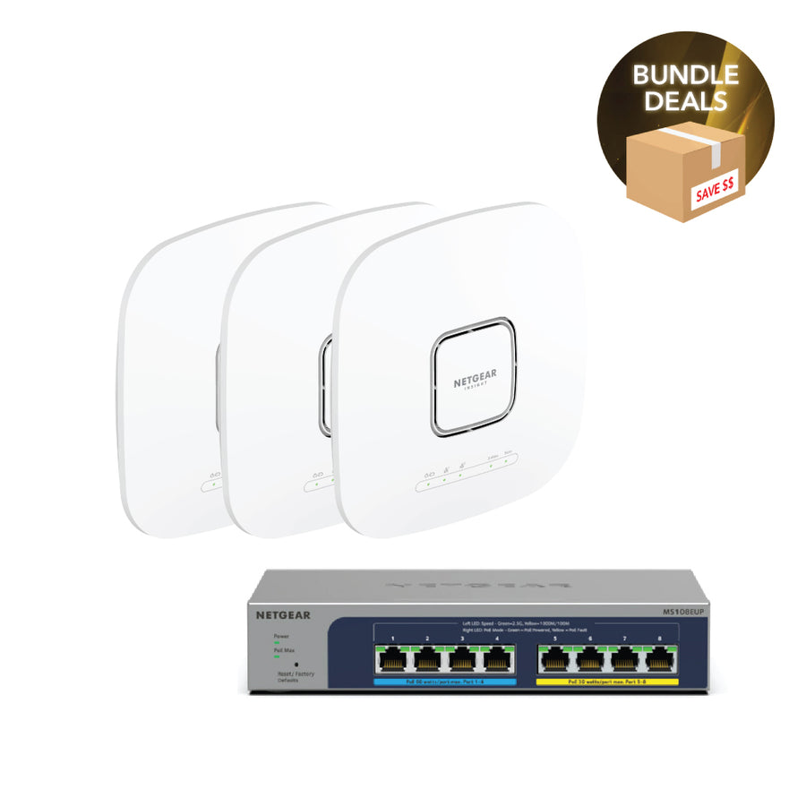 NETGEAR WiFi 6 Wireless Access Point Bundle (3 x WAX628 + 1 x MS108EUP)