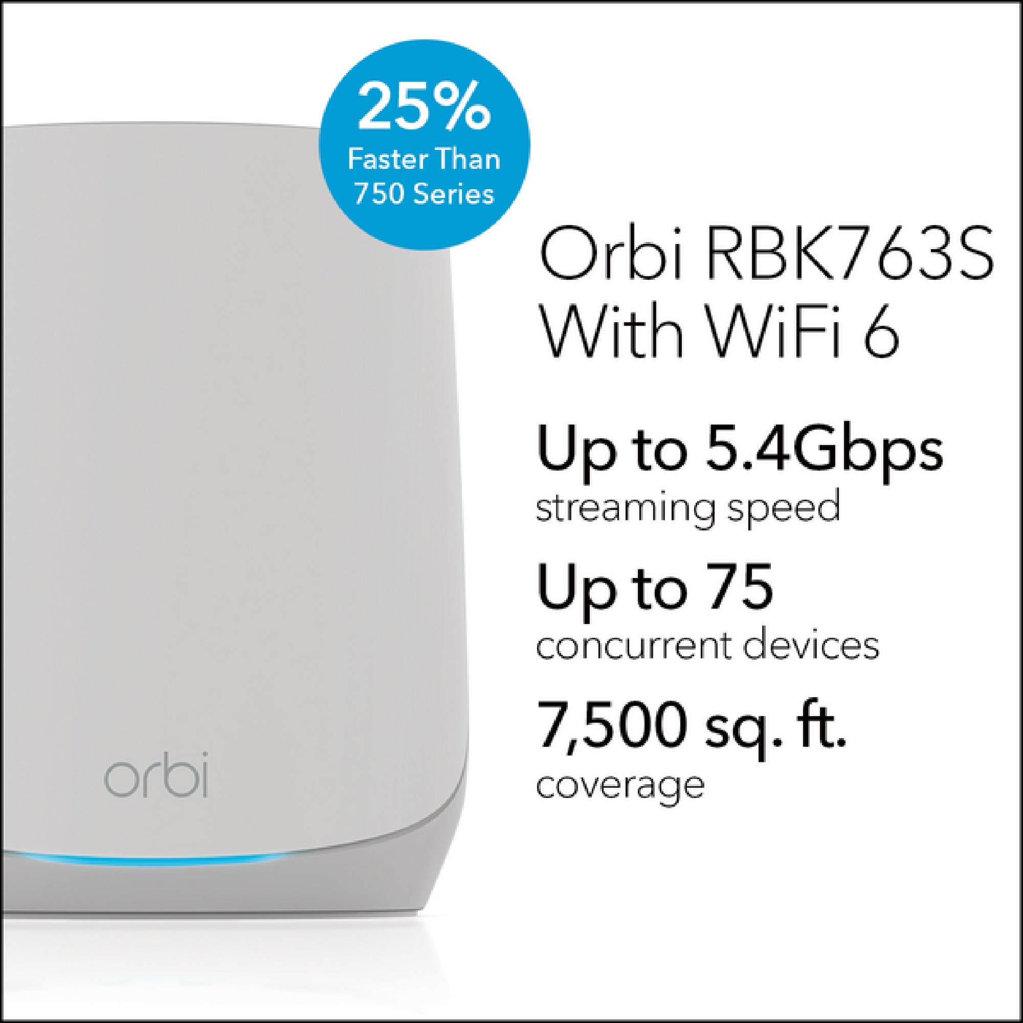 Orbi RBK763S 5.4Gbps Triband 3-Pack WiFi 6 Mesh System with 1-Year Armor