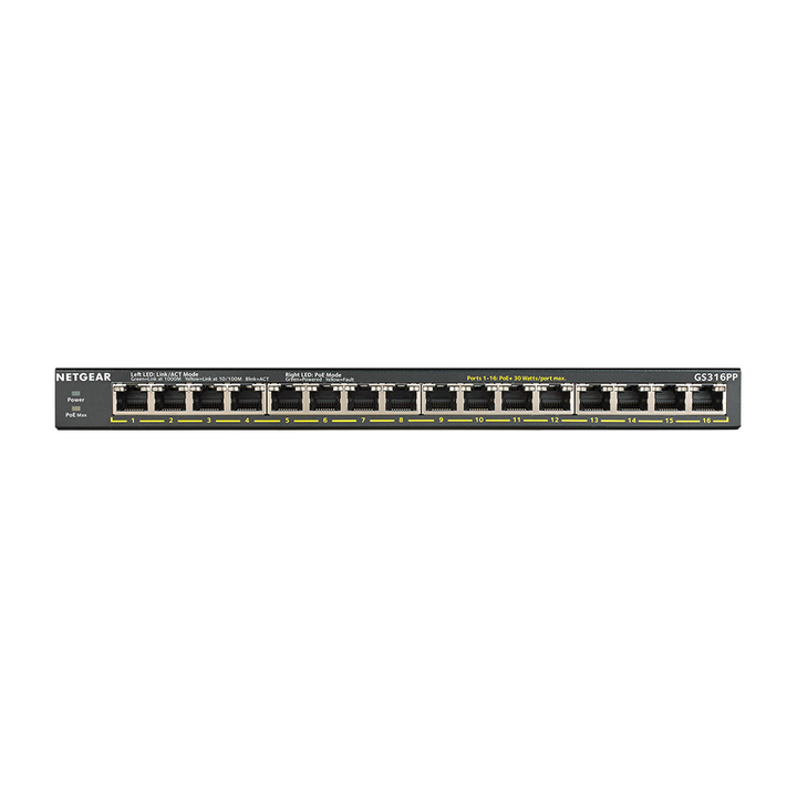 Netgear GS316PP 16-Port Gigabit Ethernet Unmanaged PoE+ Desktop Switch
