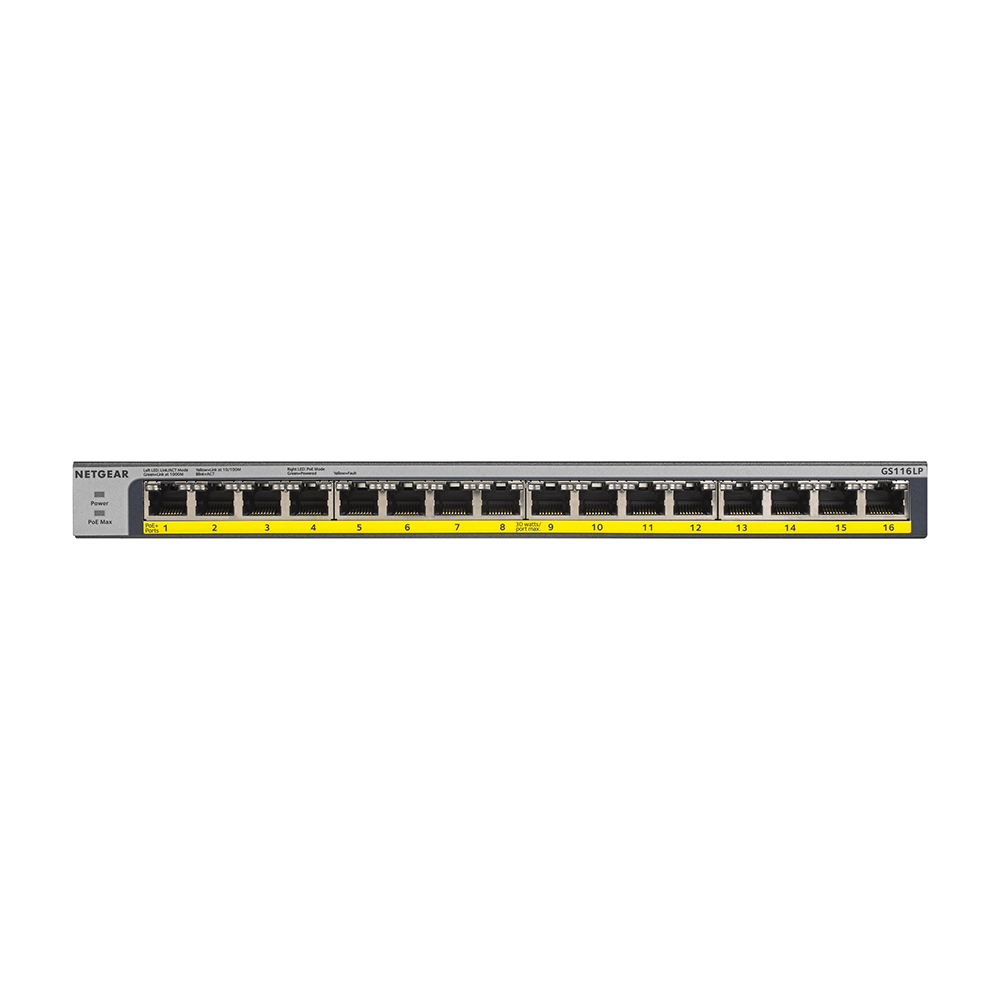 Netgear GS116LP 16-Port PoE+ Gigabit Ethernet Unmanaged Desktop Switch