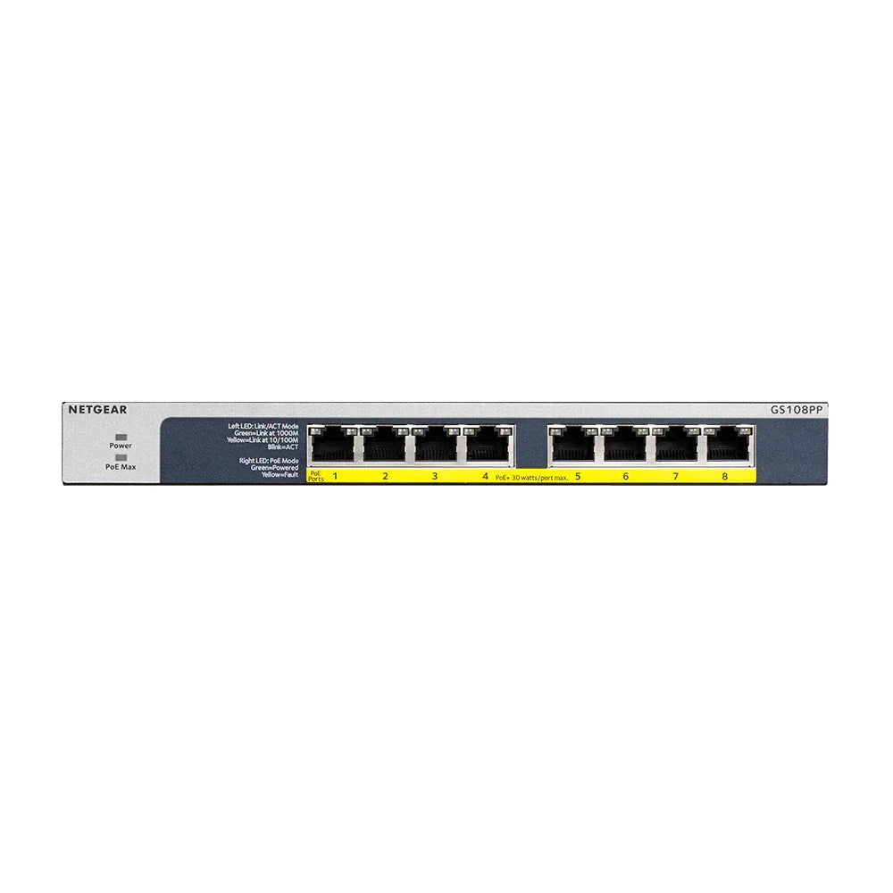 NETGEAR GS108PP 8-Port Gigabit Unmanaged High-power PoE+ Switch